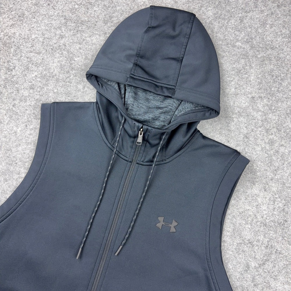 Under Armour Hoodie Vest Mens Large L Black ColdGear Fleece Sleeveless Training